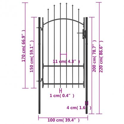 1 VidaXL Trdgrdsgrind stl svart 1x2,2 m