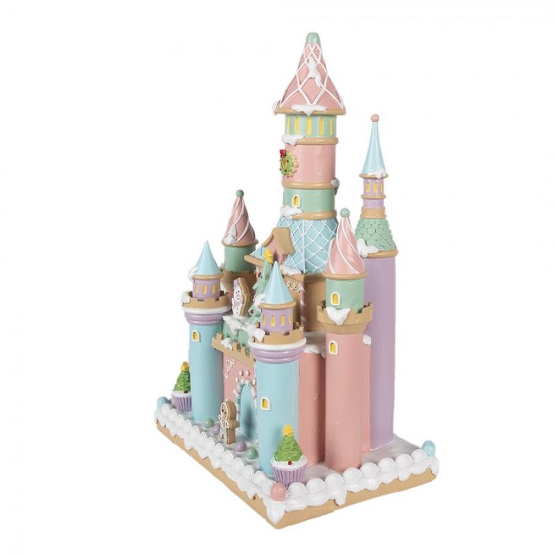 1 Clayre Eef Juldekoration Pepparkakshus XL 42 cm Rosa polyresin