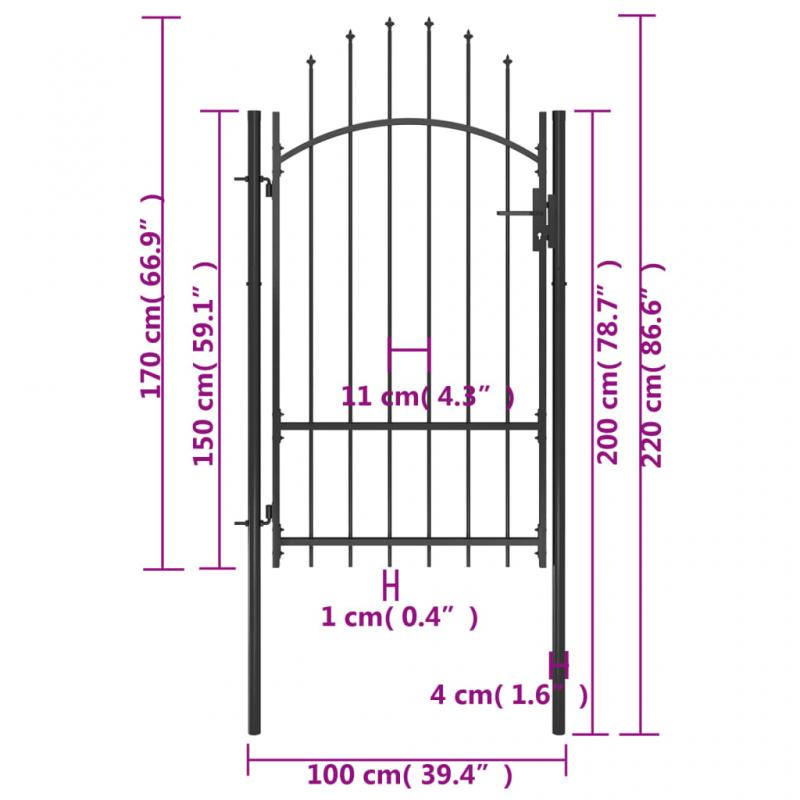 1 VidaXL Trdgrdsgrind stl svart 1x2,2 m