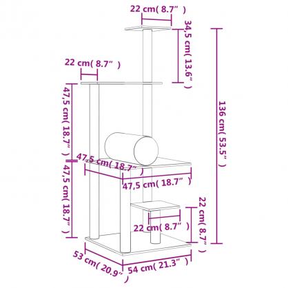 1 VidaXL Kattmbel Klstrd med sisalpelare mrkgr 136 cm