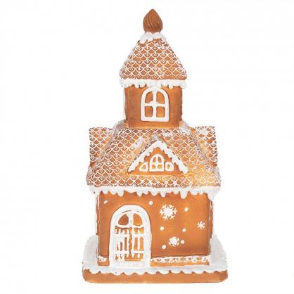 1 Clayre Eef Juldekoration med LED Belysning Hus 25 cm Brun Polyresin Pepparkakshus