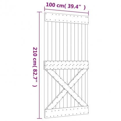 1 VidaXL Skjutdrr med beslag 100x210 cm massiv furu svart