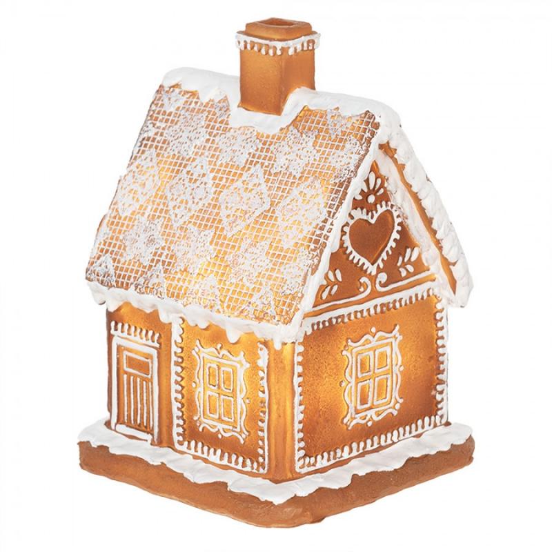 1 Clayre Eef Juldekoration med LED Belysning Hus 18 cm Brun Polyresin Pepparkakshus