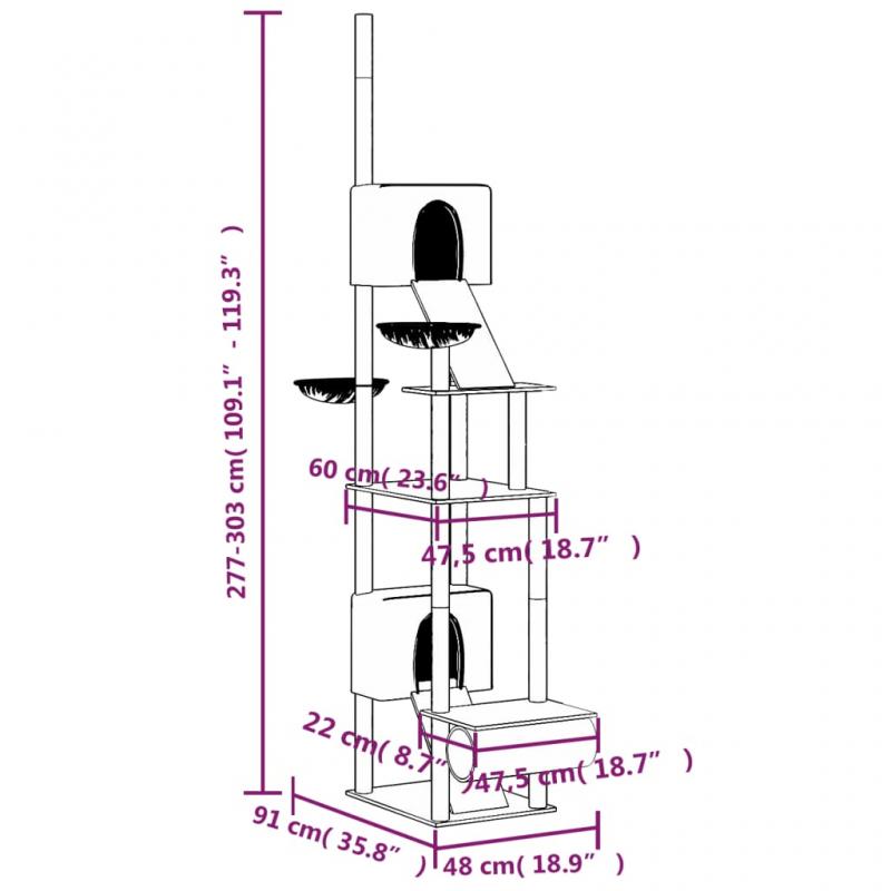 1 VidaXL Kattmbel Golv-till-tak klstrd mrkgr 277-303 cm