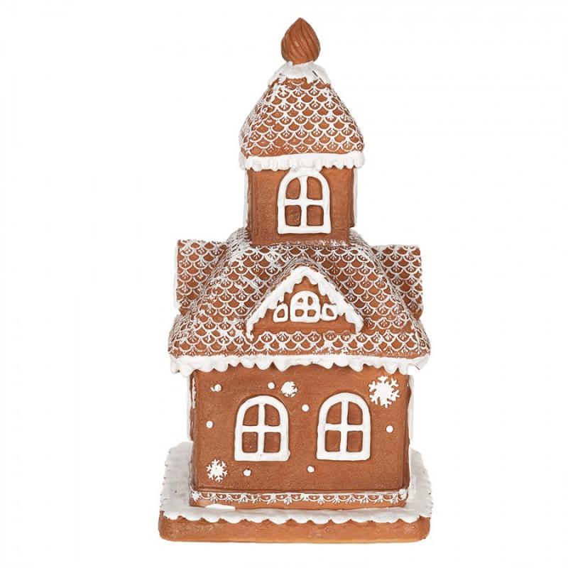 1 Clayre Eef Juldekoration med LED Belysning Hus 25 cm Brun Polyresin Pepparkakshus