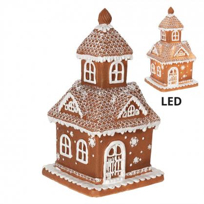 1 Clayre Eef Juldekoration med LED Belysning Hus 25 cm Brun Polyresin Pepparkakshus