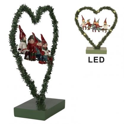 1 Clayre Eef Juldekoration Inomhus med LED-belysning Hjrta 26x9x28 cm Grn Metall