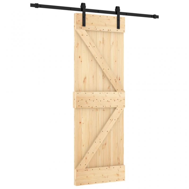 1 VidaXL Skjutdrr med beslag 070x210 cm massiv furu svart