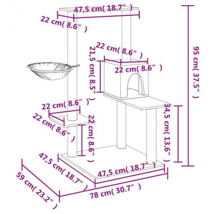 1 VidaXL Kattmbel Klstrd med sisalpelare mrkgr 95 cm