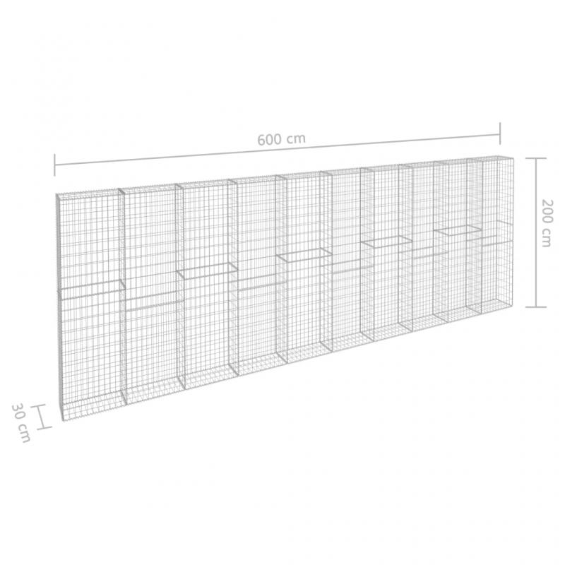 1 VidaXL Gabionmur i galvaniserat stl 600x30x200 cm