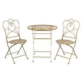 1 Clayre Eef Caféset med 2 stolar och 1 bord Guld Bord Ø 70x75 Stol 42x39x93 cm