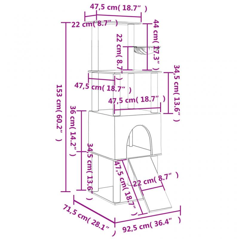 1 VidaXL Kattmbel Klstrd med sisalpelare ljusgr 153 cm