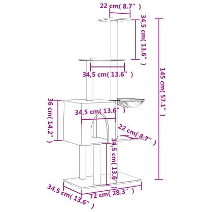 1 VidaXL Kattmbel Klstrd med sisalpelare ljusgr 145 cm