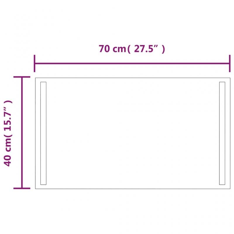 1 VidaXL Badrumsspegel LED rektangulr 70x40 cm