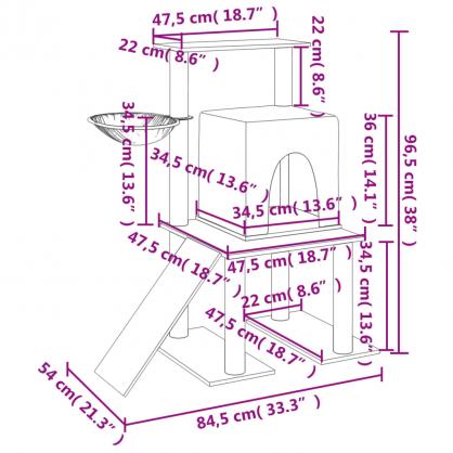 1 VidaXL Kattmbel Klstrd med sisalpelare grddvit 96,5 cm