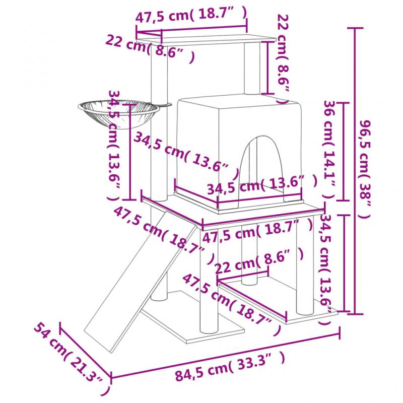 1 VidaXL Kattmbel Klstrd med sisalpelare grddvit 96,5 cm