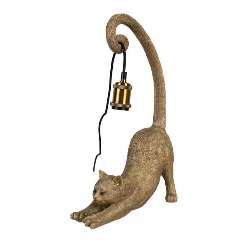 1 Clayre Eef Bordslampa Katt Guldfrgad 31x17x49 cm