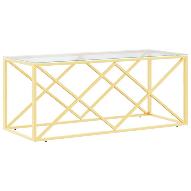 1 VidaXL Soffbord rostfritt stl guld och hrdad glas 110x45x45 cm