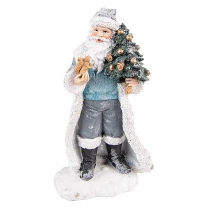 1 Clayre Eef Juldekoration Inomhus Jultomte 21 Cm Gr Bl Polyresin