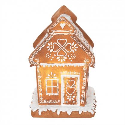 1 Clayre Eef Juldekoration med LED Belysning Hus 17 cm Brun Polyresin Pepparkakshus