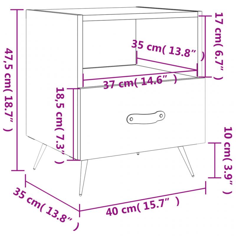 1 VidaXL Sngbord 40x35x47,5 cm gr sonoma 2 st