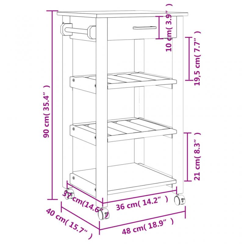 1 VidaXL Kksvagn 48x40x90 cm massivt furu