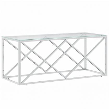 1 VidaXL Soffbord rostfritt stl silver och hrdad glas 110x45x45 cm