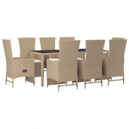 1 VidaXL Matgrupp fr trdgrden med dynor 9 delar beige konstrotting