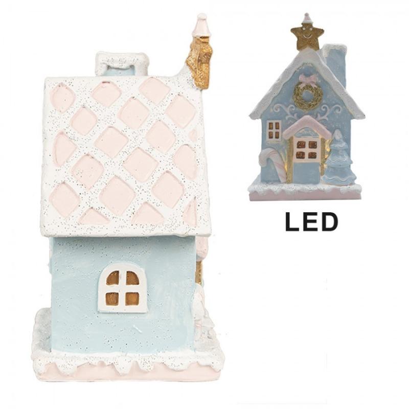 1 Clayre Eef Juldekoration Pepparkakshus LED 9x8x15 Cm Bl polyresin