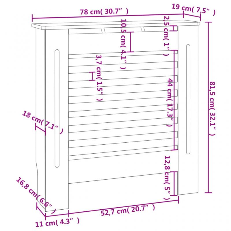 1 VidaXL Elementskydd MDF horisontala ribbor gr 78 cm