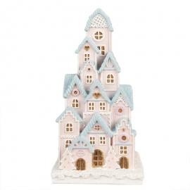 1 Clayre Eef Juldekoration Pepparkakshus LED 13x13x26 Cm Rosa polyresin