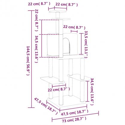 1 VidaXL Kattmbel Klstrd med sisalpelare mrkgr 144,5 cm