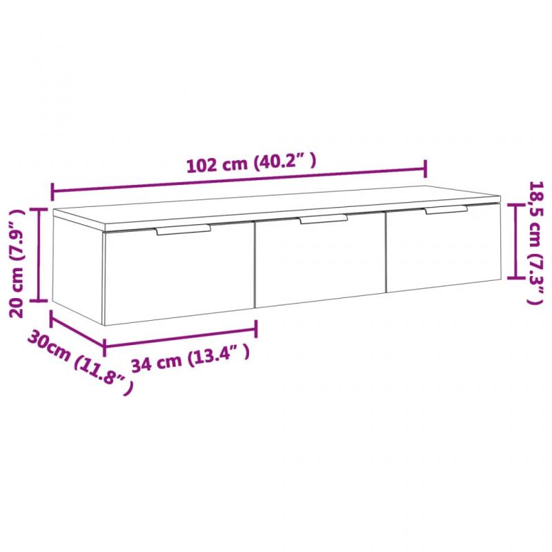 1 VidaXL Vggskp 102x30x20 cm vit hgglans konstruerat tr