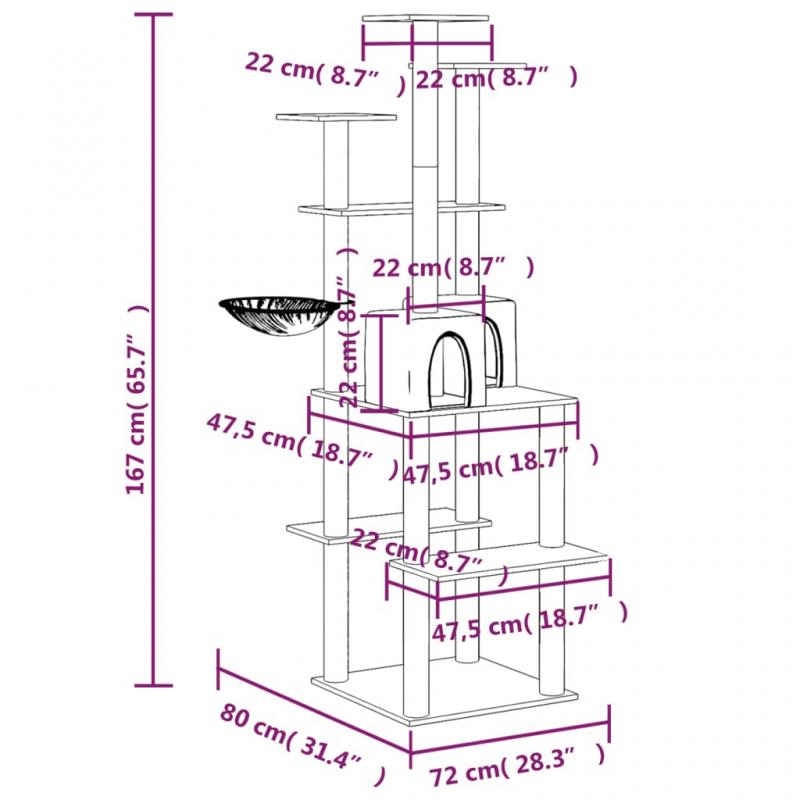 1 VidaXL Kattmbel Klstrd med sisalpelare mrkgr 167 cm