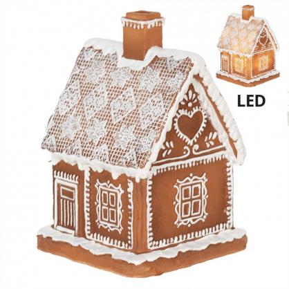 1 Clayre Eef Juldekoration med LED Belysning Hus 18 cm Brun Polyresin Pepparkakshus