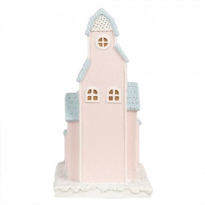 1 Clayre Eef Juldekoration Pepparkakshus LED 13x13x26 Cm Rosa polyresin