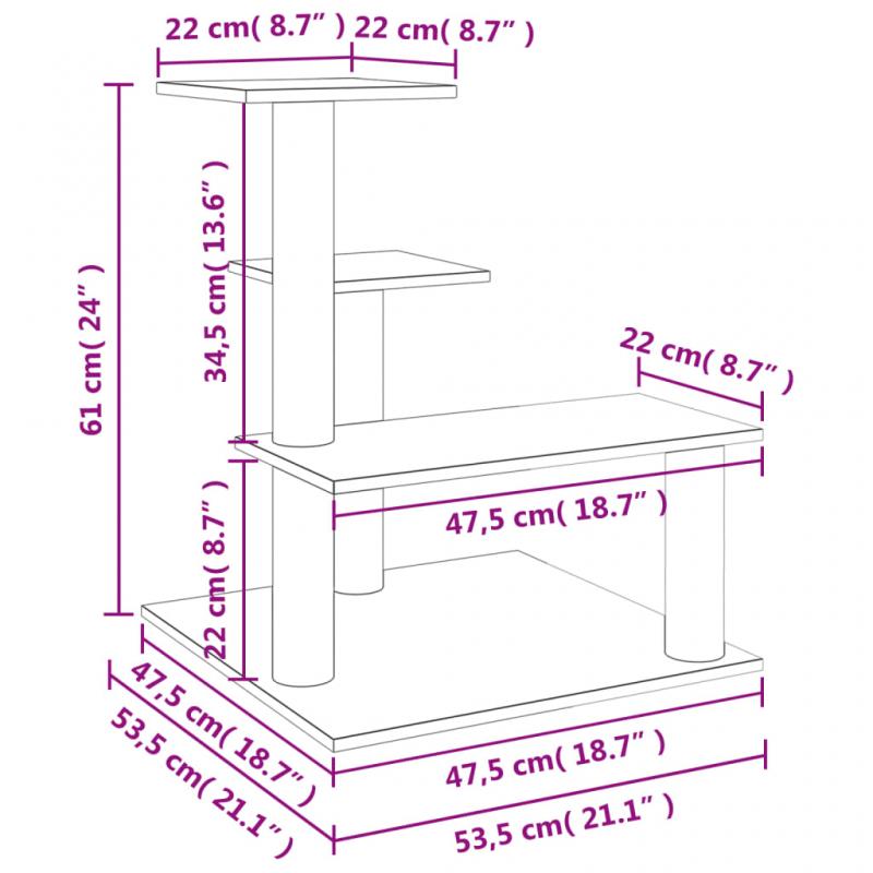 1 VidaXL Kattmbel Klstrd med sisalpelare mrkgr 61 cm