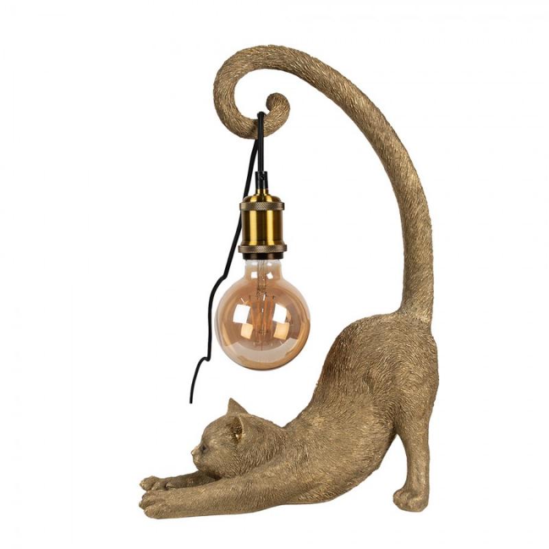 1 Clayre Eef Bordslampa Katt Guldfrgad 31x17x49 cm