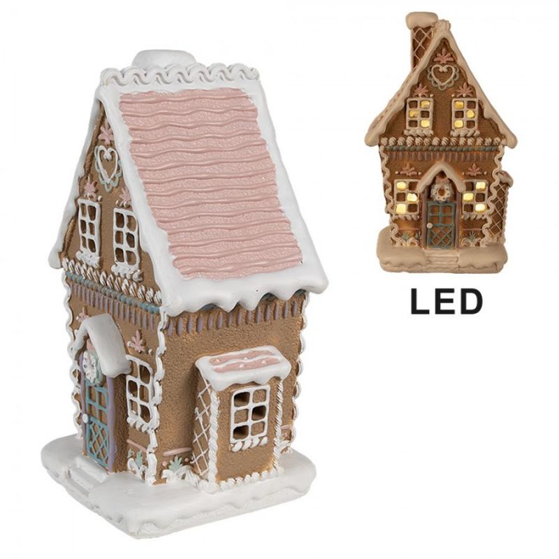 1 Clayre Eef Juldekoration Pepparkakshus LED 13x10x21 Cm Brunt polyresin