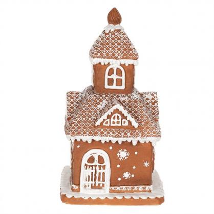 1 Clayre Eef Juldekoration med LED Belysning Hus 25 cm Brun Polyresin Pepparkakshus