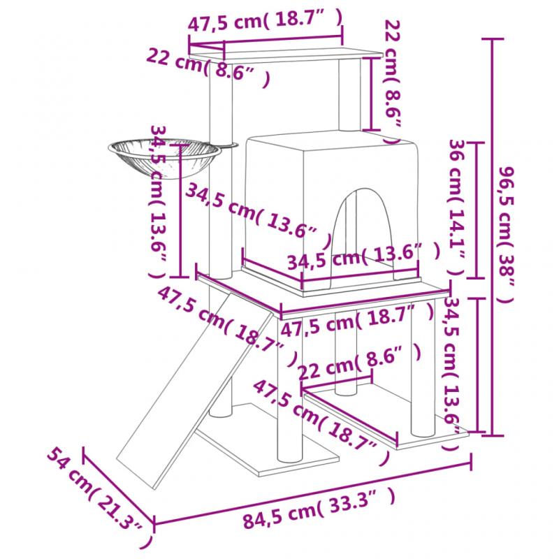 1 VidaXL Kattmbel Klstrd med sisalpelare mrkgr 96,5 cm