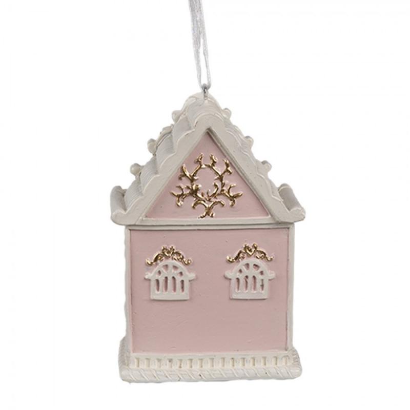 1 Clayre Eef Julgranspynt Pepparkakshus 6x4x9 cm Rosa 2-pack