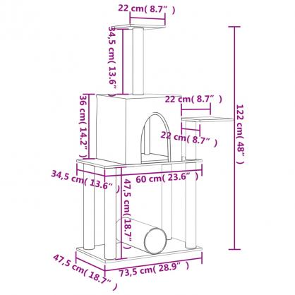 1 VidaXL Kattmbel Klstrd med sisalpelare ljusgr 122 cm