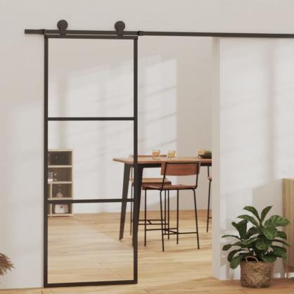 1 VidaXL Skjutdrr ESG-glas och aluminium 76x205 cm svart