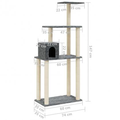 1 VidaXL Kattmbel Klstrd med sisalpelare mrkgr 147 cm