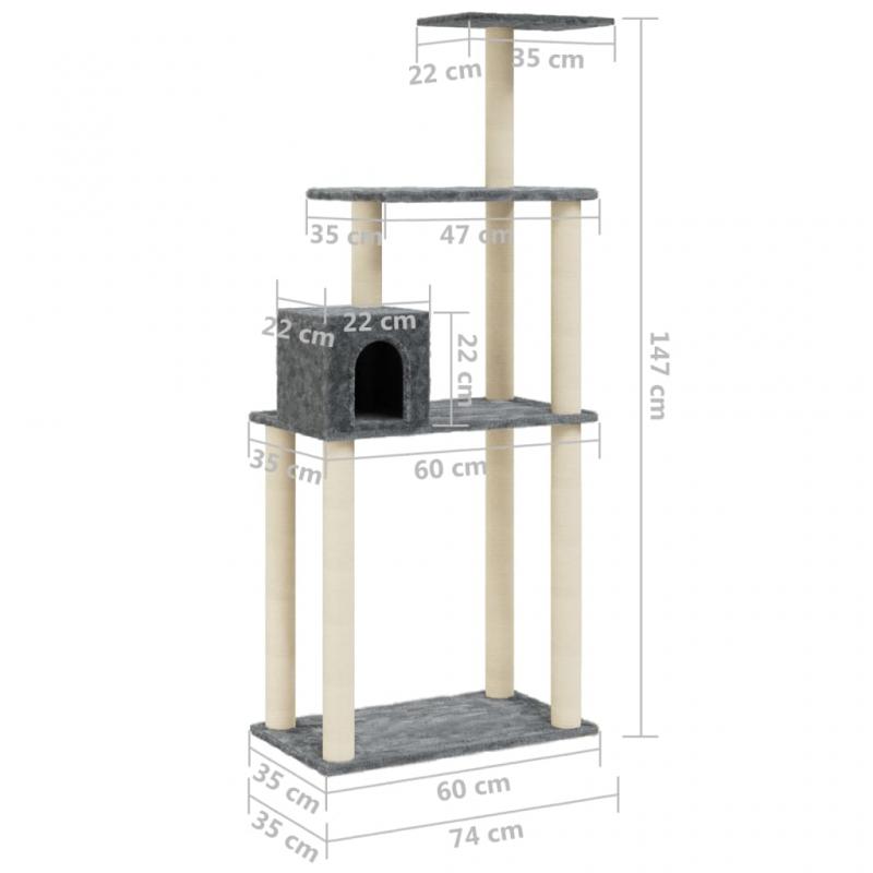 1 VidaXL Kattmbel Klstrd med sisalpelare mrkgr 147 cm