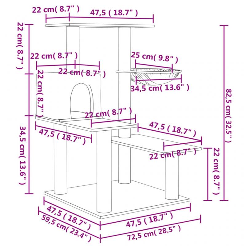 1 VidaXL Kattmbel Klstrd med sisalpelare grddvit 82,5 cm