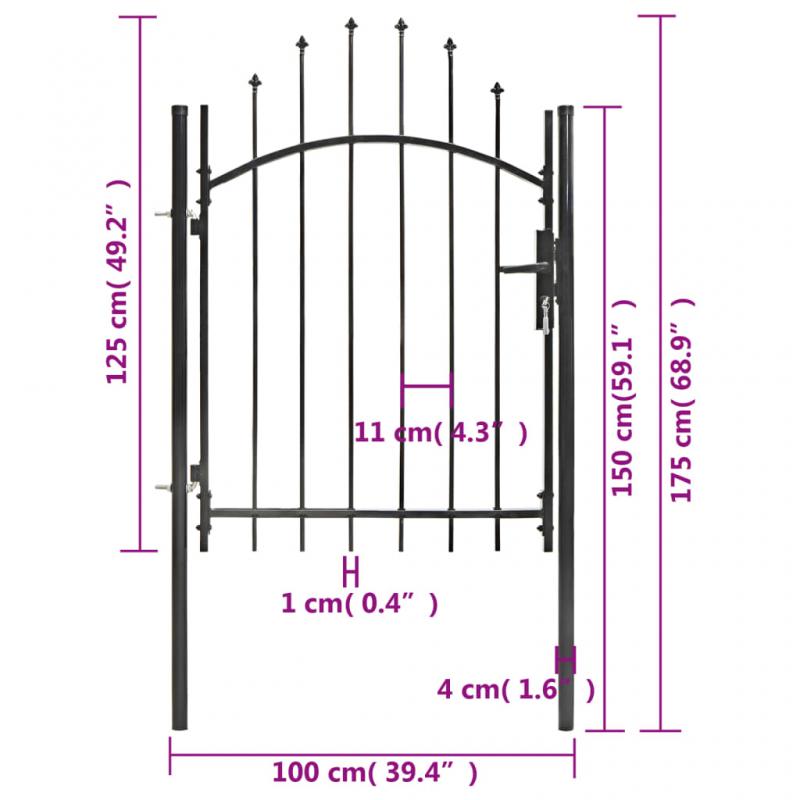 1 VidaXL Trdgrdsgrind stl svart 1x1,75 cm