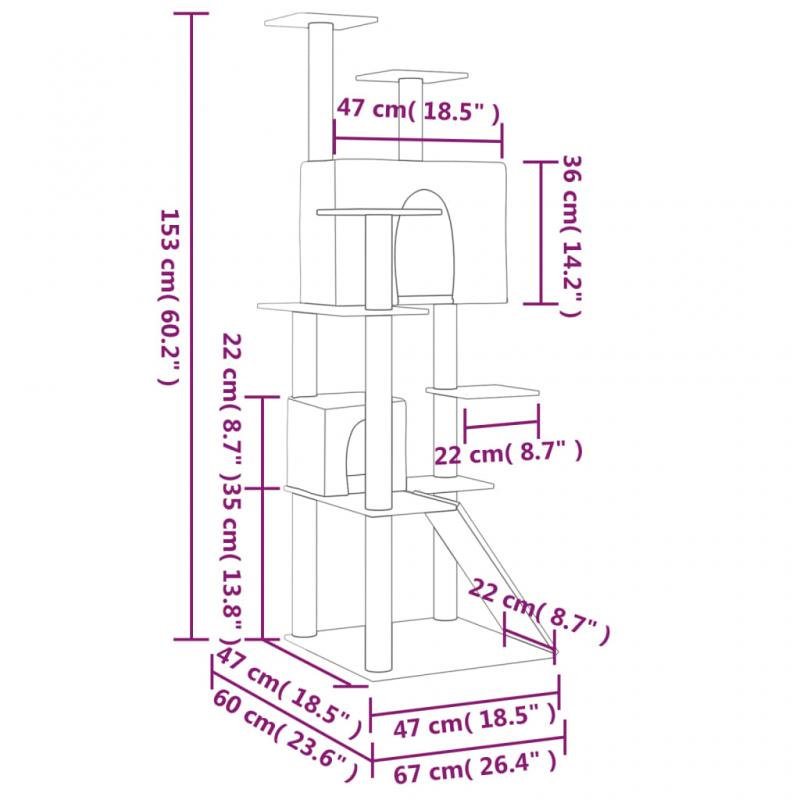 1 VidaXL Kattmbel Klstrd med sisalpelare mrkgr 153 cm