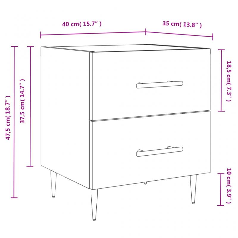 1 VidaXL Sngbord 40x35x47,5 cm rkfrgad ek 2 st